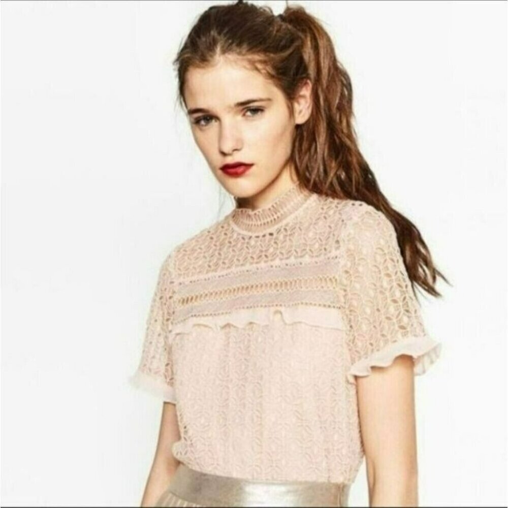 Blush Lace Embroidered Blouse Size Medium  NWT